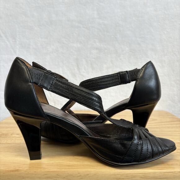 Sofft Graciella Peep Toe Heels Leather Open Toe Strappy Sandals Black Size 9.5 - Picture 8 of 10